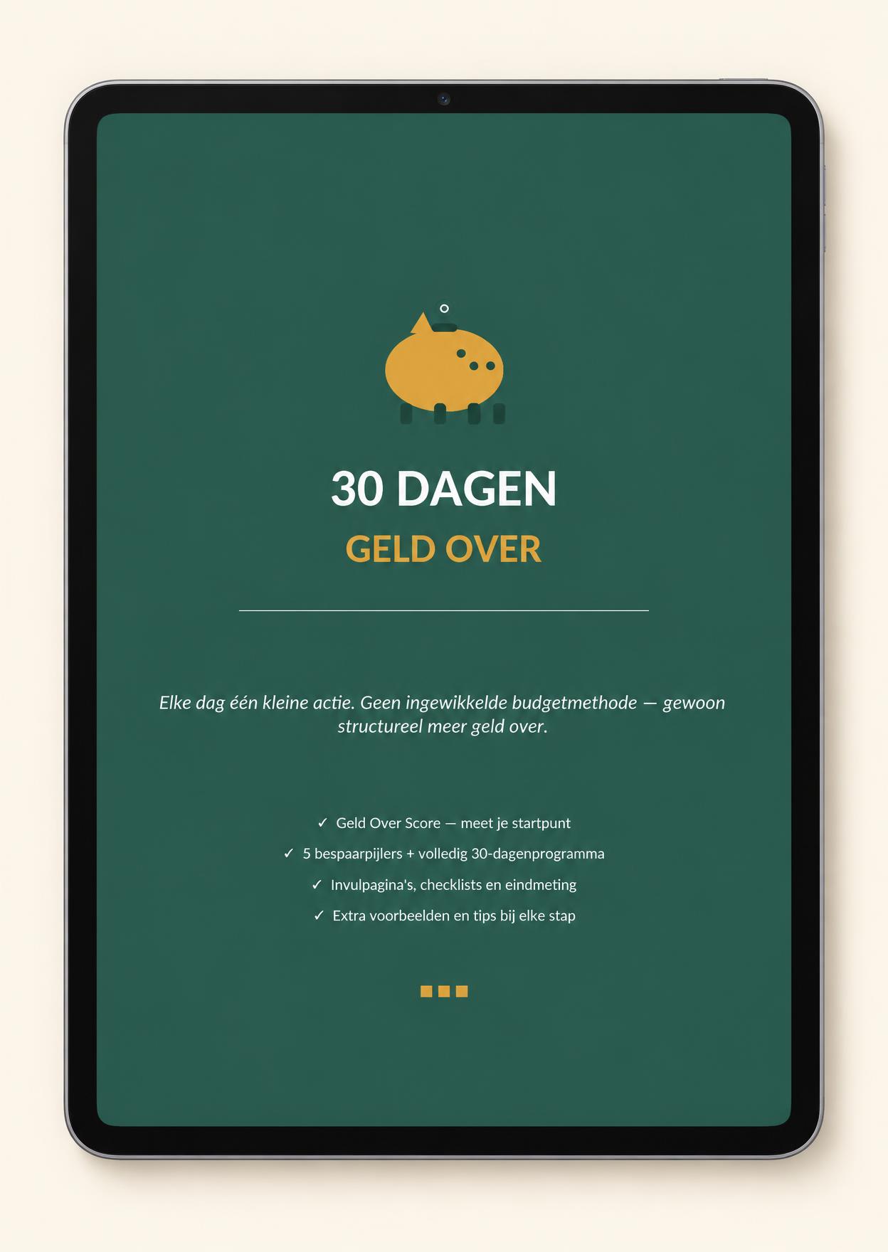 Het e-book 30 Dagen Geld Over op een tablet